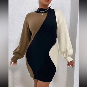 NWOT Drop Shoulder Colorblock Sweater Dress